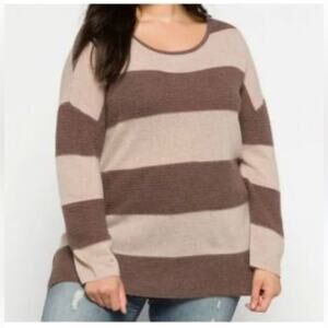 Lusso Cashmere Stripe Sweater Caramel Combo Size 2X